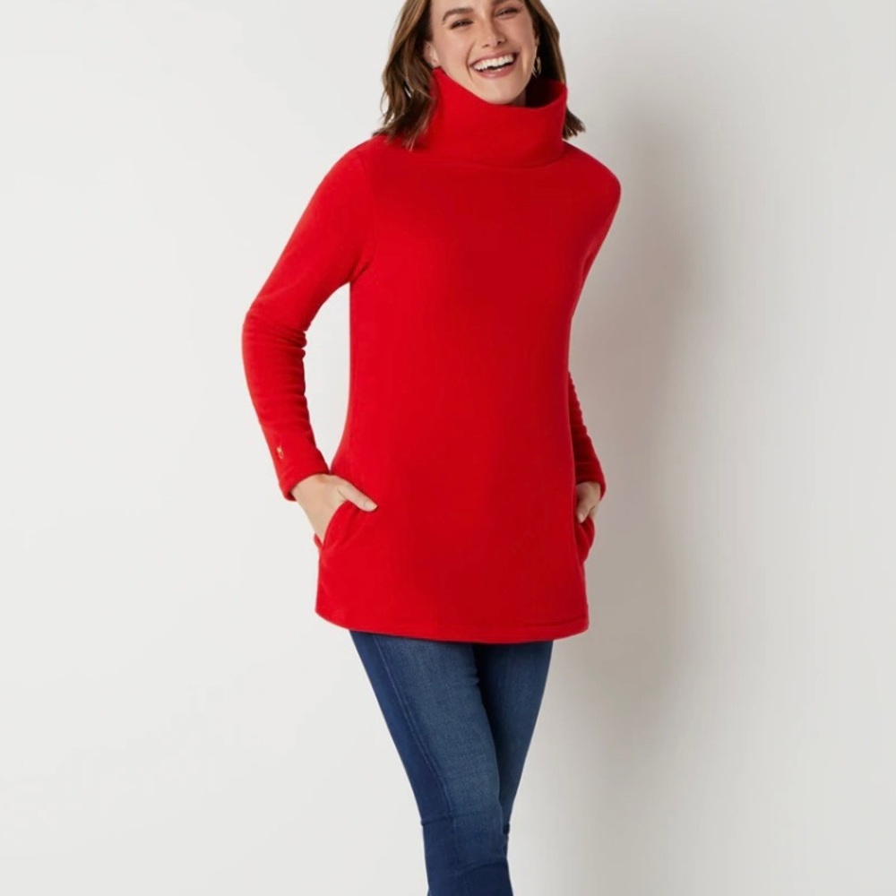 Dudley Stephens Cobble Hill Turtleneck Red Vello Fleece Medium (with pockets!)